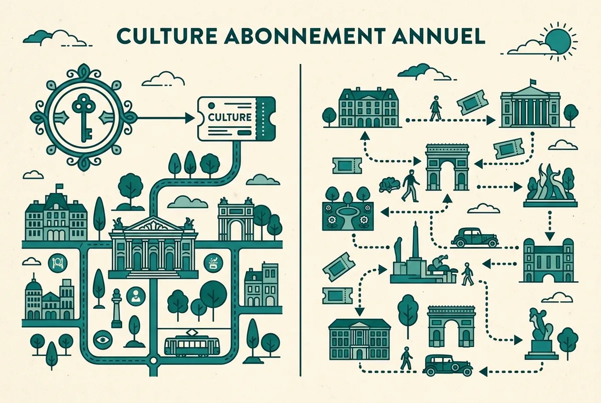 Infographie comparant le coût d'un abonnement annuel Amis du Louvre au coût cumulé de plusieurs billets simples achetés séparément dans l'année