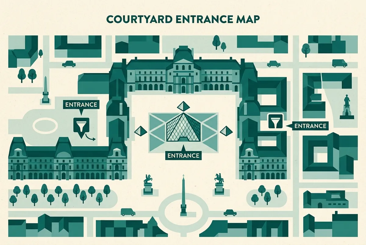 illustrated map of Paris highlights for Entrada Alternativa al Louvre: Per On Entrar Sense Cues, entrada alternativa louvre
