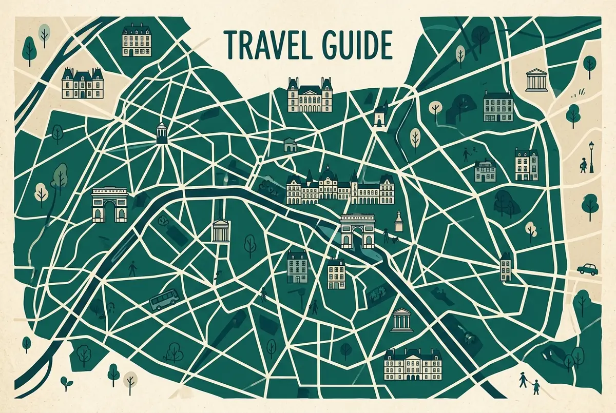 illustrated map of Paris highlights for 添乗員付きルーブル美術館ツアー（JTBなど）の選び方, ルーブル美術館 ツアー 添乗 員 付き
