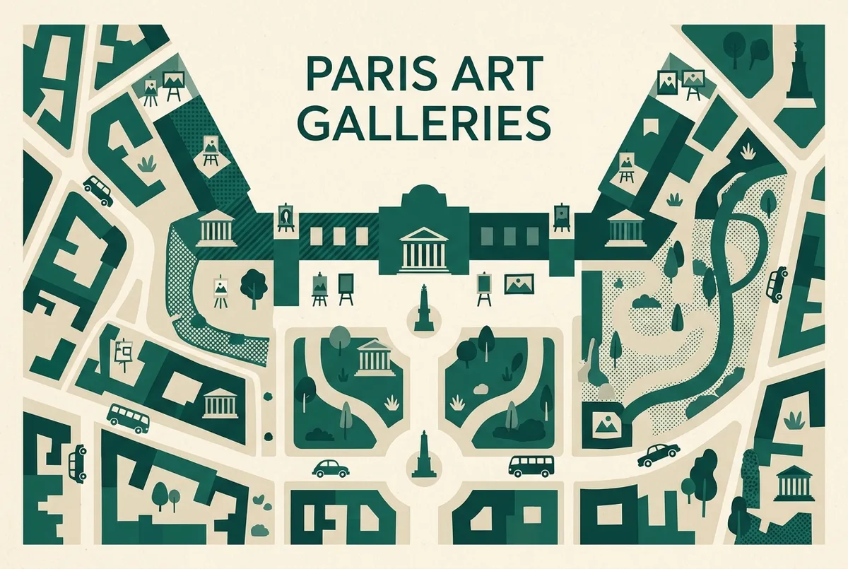 Infographie montrant un plan simplifié du musée du Louvre avec les salles des œuvres incontournables repérées par des icônes génériques