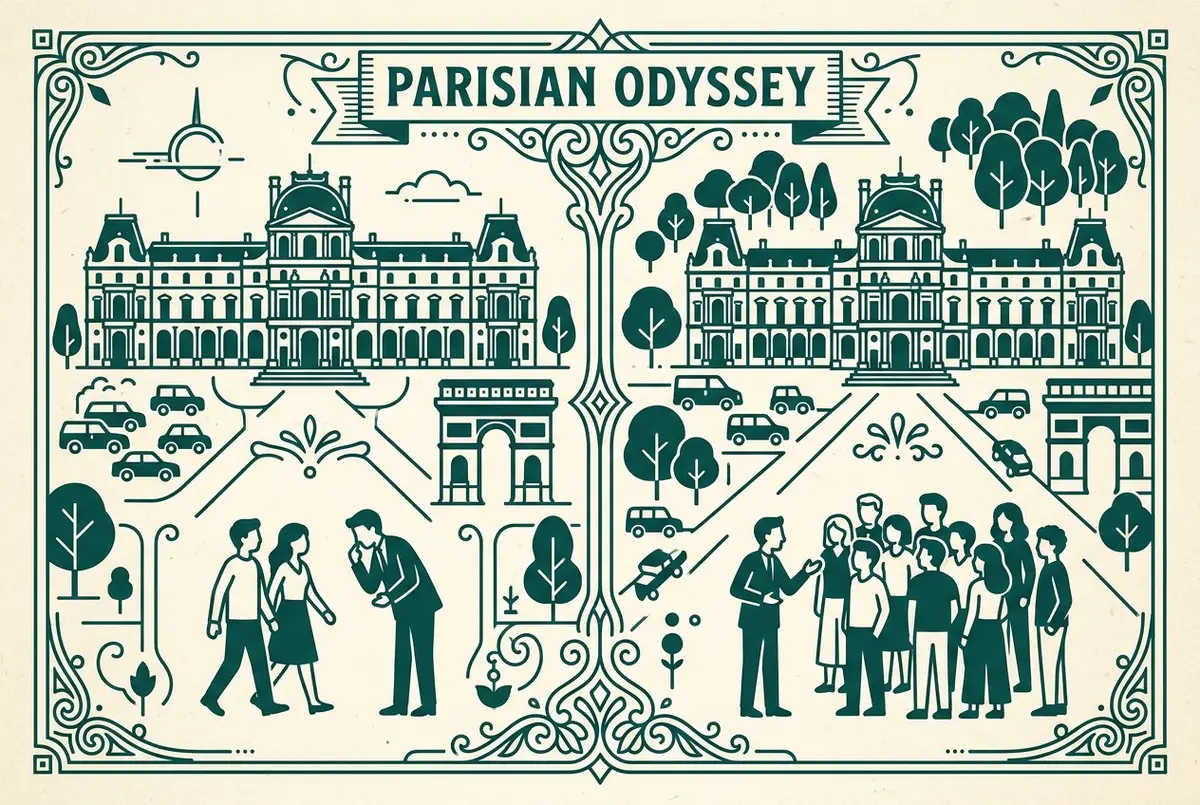 Infographie comparant visite de groupe et visite privée au Louvre : taille de groupe, rythme et flexibilité d'itinéraire