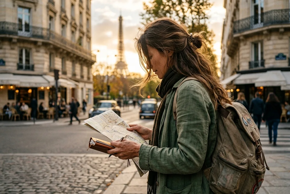 Visiteur téléchargeant l'application officielle du musée du Louvre sur son téléphone avant d'entrer sous la pyramide